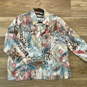 Alfred Dunnar 3/4 Sleeves Button Down Rustic Pastel Floral Shirt Petite Small